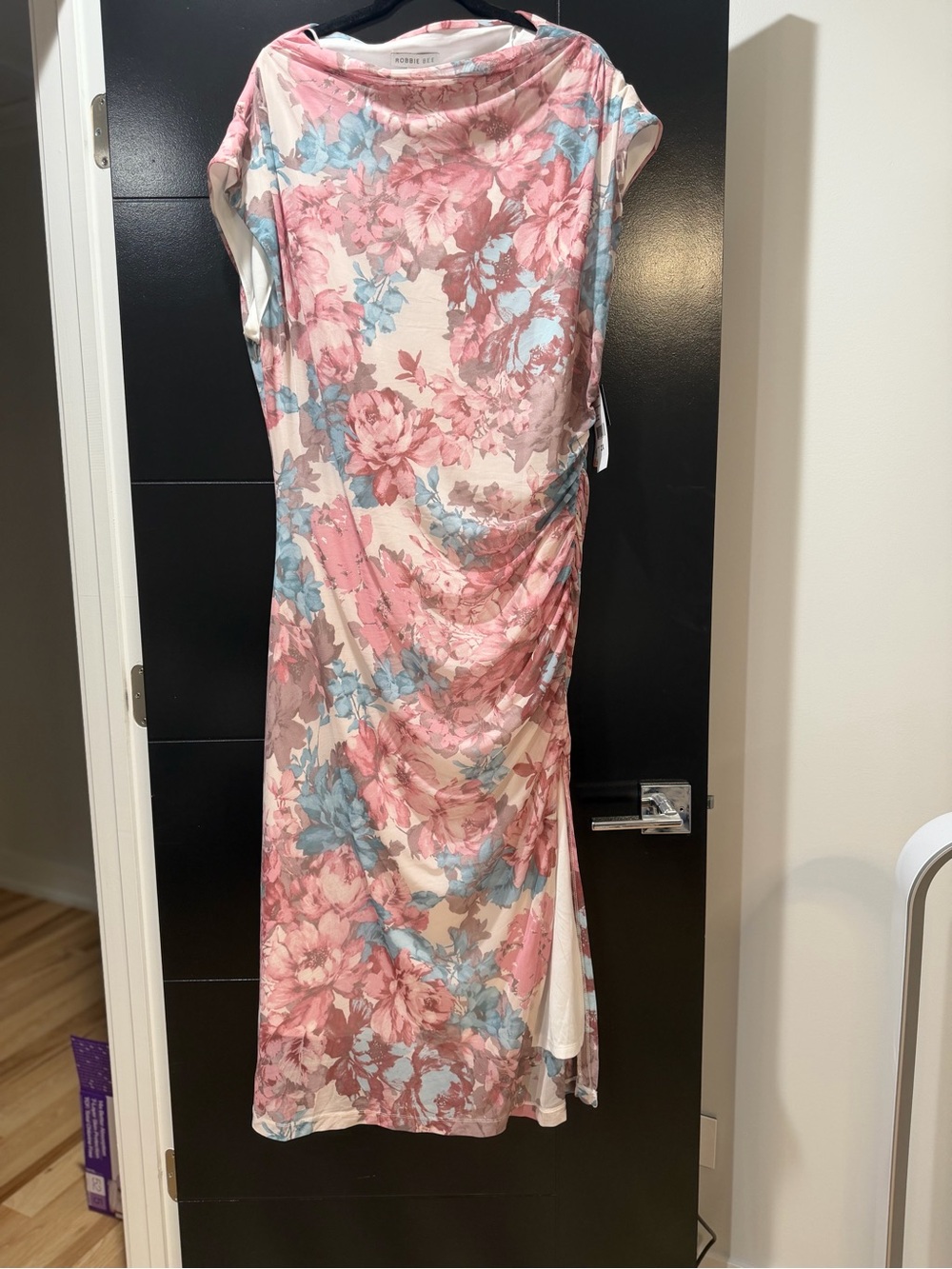 Robbie Bee Pink and Blue Floral Midi Dress